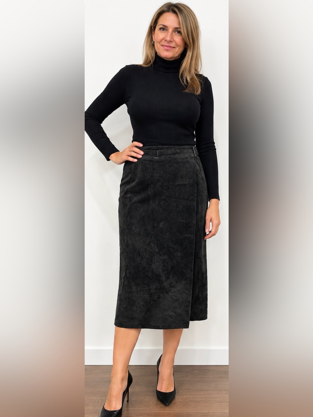 Vintage United Colors of Benetton 100% Genuine Leather Midi Skirt Size 46